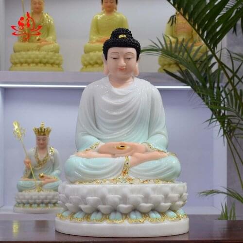 High-grade Buddha -Large -Home Hall TOP efficacious Talisman Mascot Sakyamuni Buddha Natural jade gilding carving statue