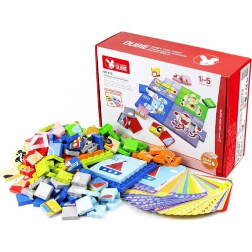 Wange Blocks 176 Pcs+21 Cards Early Childhood Education Cognitive Building Blocks Animals and Transport Square Bricks