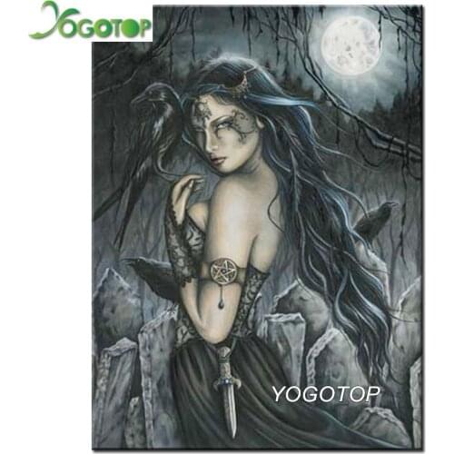 YOGOTOP Gothic Dark woman diamond embroidery picture crow Diy diamond painting ,5D Mosaic ,Rhinestone handmade painting YY1036