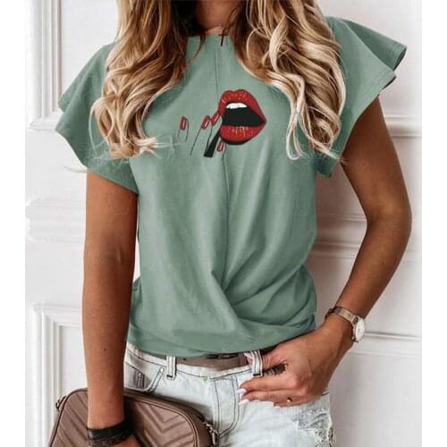 100% Cotton Women T Shirt Heart Print Finger Short Butterfly Sleeve T Shirts For Girls Y2K Streetwear 2021 Summer Casual Tops