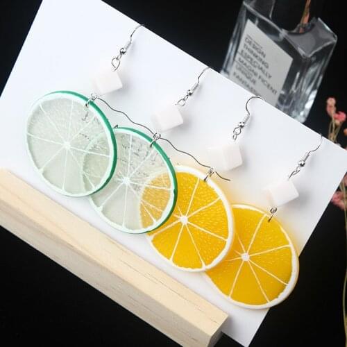 Exaggerated Big Size Fruit Lemon Drop Earrings for women Summer Vacation Party Jewelry Funny Fruit Earrings wholesale