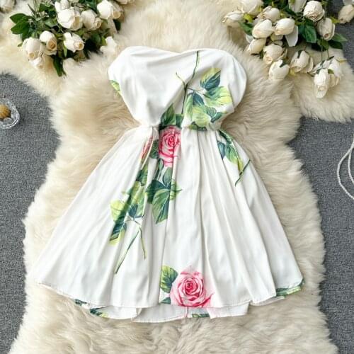 Holiday style printed sexy tube top skirt womens summer dress 2021 new small dress