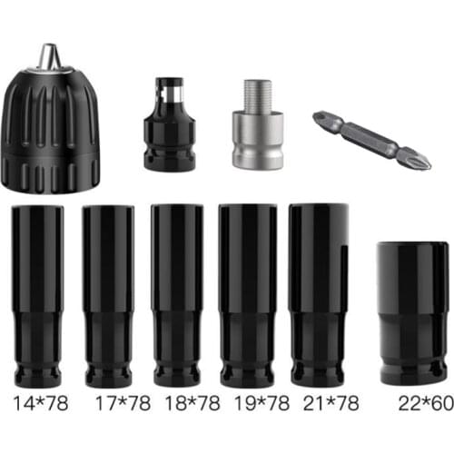 10Pcs Electric Wrench Screwdriver Hex Socket Head Kit For Impact Wrench Drill 6 Sleeve + 2 Adapter +1 Drill Chuck+ 1x Batch Head