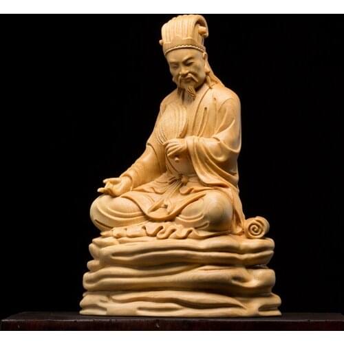 12CM Zhuge Liang Figures of The Three Kingdoms Kong Ming Sculpture Chinese Historical Wood Statue Home Decor