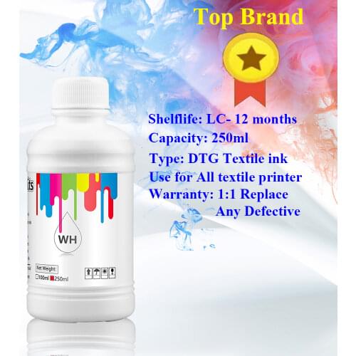 250ML DTG Textile Ink Epson R330 1390 1400 1410 R1900 DX4 DX5 DX6 DX7 Printhead Desktop & Large DTG Flatbed Printer textile ink