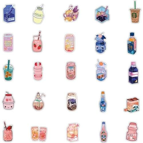 50PCS Summer Cute Flavored Drink Stickers PVC Kawaii Cartoon Beverage Decal sticker For Girl DIY Laptop Stationery Water Bottle