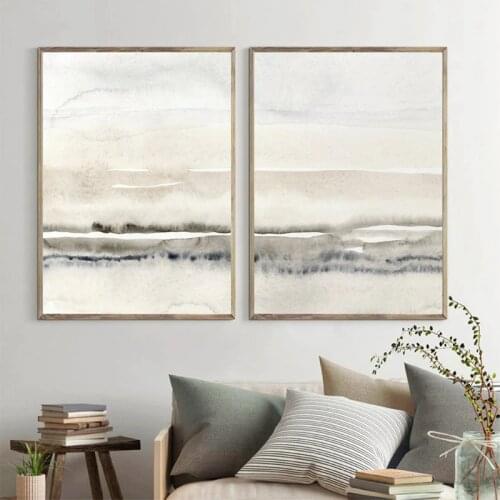 Beige And Grey Canvas Painting Abstract Watercolor Print Modern Minimalist Poster Nordic Wall Pictures Living Room Home Decor