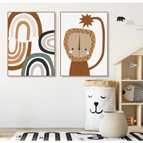Boho Style Abstract Rainbow Lion Sun Nursery Canvas Paintings Posters and Prints Baby Wall Art Pictures Home Decorative
