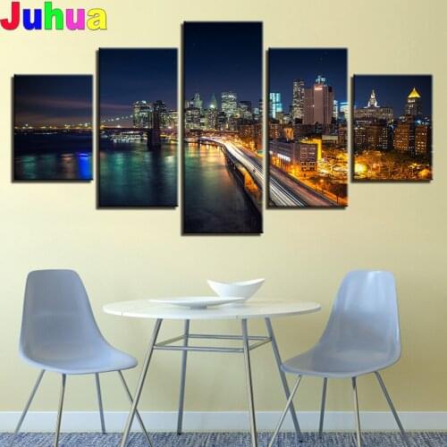 5 Pieces Brooklyn Bridge Diamond Painting Crystal Full Round diamond Mosaic Diamond embroidery New York City Building Landscape