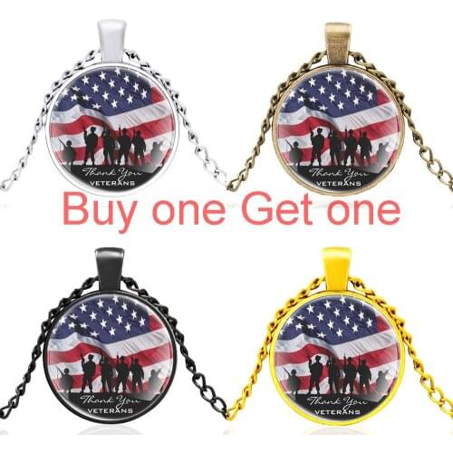 American Flag United States Armed Forces Veteran Glass Dome Men Women Jewelry Necklace Pendant Charm Accessories Gifts