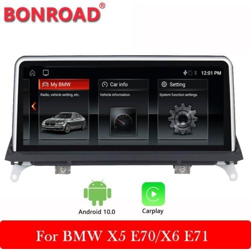 10.25" Android 10.0 1280*480P Ram 2G Rom32G Car Multimedia Video Radio for BMW X5 E70 CIC/X6 E71 2008-2013 BT Wi-Fi USB Carplay