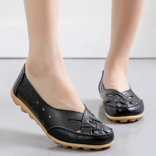 Women Flat Slip On Ballet Fats Shoes Leather Women Flats Loafers Soft Shoes Ladies Female Hollow Out Lazy Shoes Woman Mujer