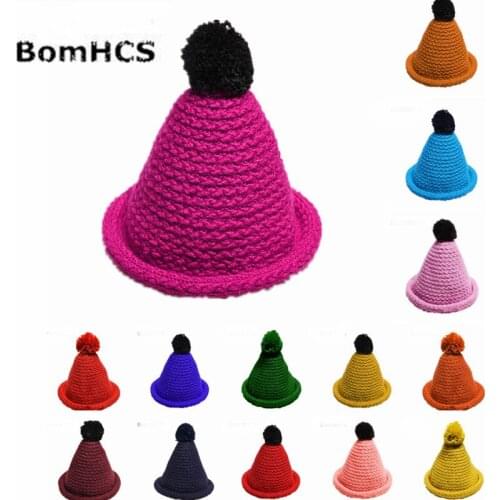 BomHCSCute Fashion Personality Spire Thickened Hat Pointy Hat Autumn Winter Warm Handmade Knitting Beanie Woman Witch Hat