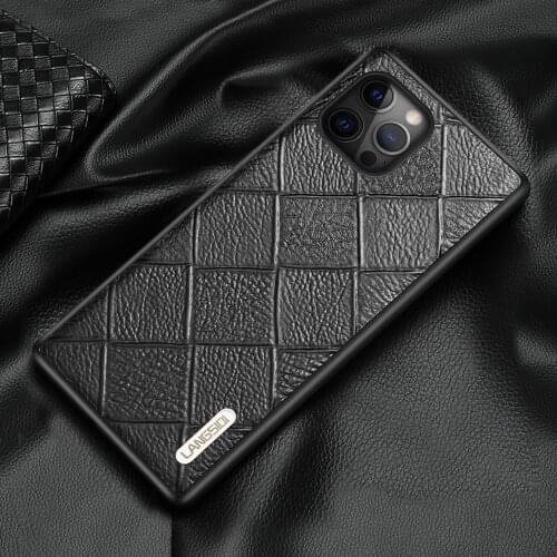 Genuine Leather Rhombus Grain Cell Phone Cases For iPhone 12 Pro Max 12 Mini SE 2020 11 Pro Max X XS Max XR 6 6s 7 8 Plus Cover