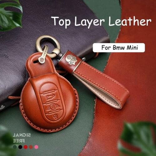 High Quality Leather Car Key Case Cover for BMW MINI COOPER S ONE JCW F54 F55 F56 F57 F60 Key Chain Auto Accessories