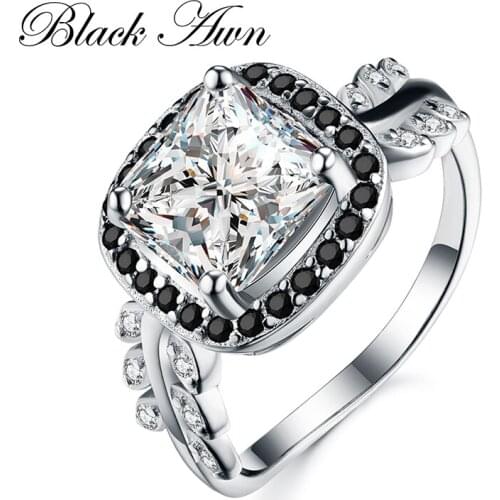 BLACK AWN 2021 New Genuine 100% Sterling 925 Silver Jewelry Square Engagement Rings for Women Gift C356
