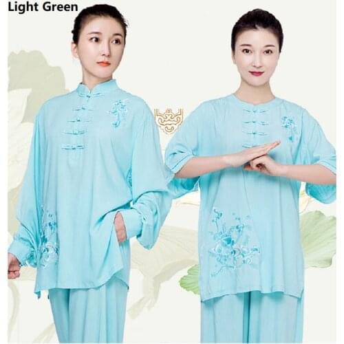 Women Lady Tai Chi Practicing Suit Shirt Pants Short Sleeve Elegant Cotton Linen Embroidery Spring Autumn