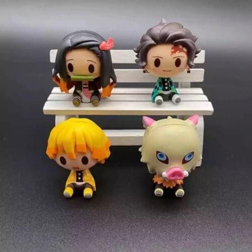4pcs/Set Action Figure Demon Slayer Q Version Kimetsu No Yaiba Sitting Ghost Doll Tanjiro Nidouzi Inosuke Zenizu Model Toys