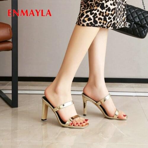 ENMAYLA Women Animal Prints Outside PU 2020 Sexy Serpentine Summer Slippers Women Shoes Synthetic Square Heel Rome Women Slides