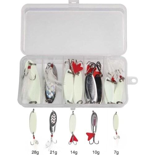 Hyaena 11pcs/Box Fishing Baits Metal Spoon Lure 7-40g Metal Bass Luminous Spoon Hard Lure With Treble Hook Fishing Tackle