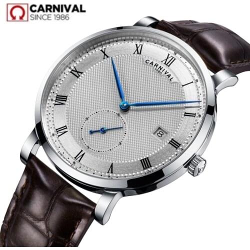Carnival Automatic Mechanical Watch Men Waterproof Leather Luxury Brand Men Watches Clock Reloj Hombre Erkek Kol Saati Relogio