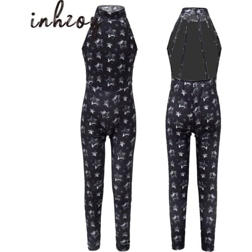 Kids Girls Gymnastics Leotard Halter Neck Sleeveless Backless Pants Jumpsuit Bodysuit One-Piece Ballet Dancewear