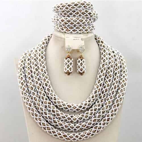 New Nigerian Indian Wedding Beads Jewelry Sets White Green Silver African Costume Necklace Set Wholesale Free Shipping AIJ317
