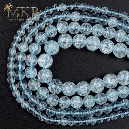 Natural Lake Blue Cracked Snow Quartz Crystal Stone Round Beads For Jewelry Making 6mm-12mm Spacer Loose Beads Diy Bracelet 15"
