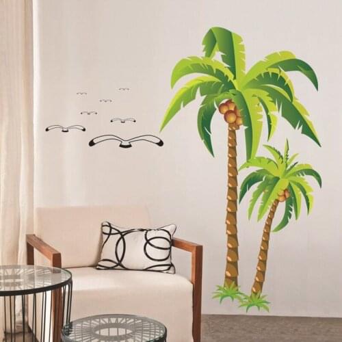Best Coconut Palm Tree Sticker Tropical Beach Wall Decal Living Room Backdrop Sticker