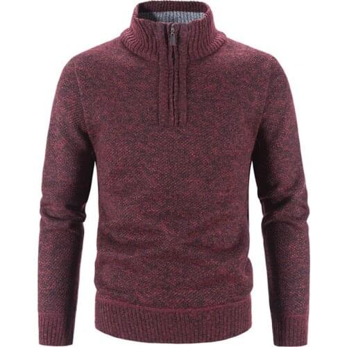 Classic Solid Color Long Sleeve Knitted Sweater Autumn Winter Turtleneck Zipper Neck Men Sweater Pullover Outerwear for Home