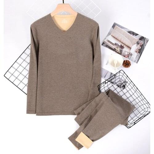 Mens autumn and winter double-sided fleece super soft warm suit thin skinny large size autumn clothes long trousers