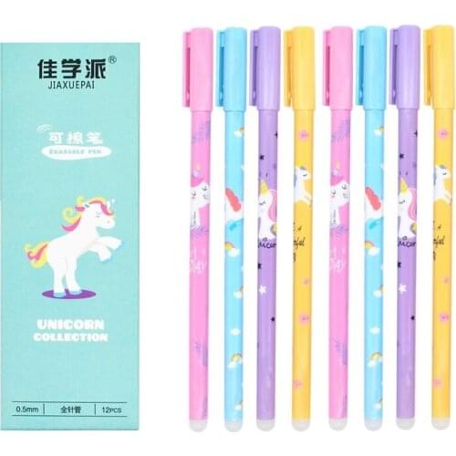 4Pcs Cute Unicorn Erasable Pens Kawaii fruit 0.5mm Erasable Gel Pen Set Washable Magical Pen Novelty Pen kids Stationery Gift