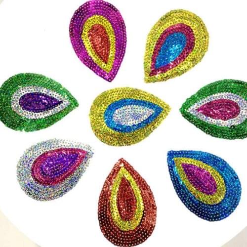 50 pieces 8.5cm*6cm Embroidered cloth stickers laser holographic sequin peacock tail Dance costumes ironing patch stickers