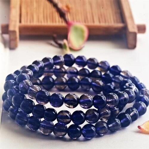 7mm Natural Blue Dichroite Cordierite Iolite Stone 3 Laps Bracelet For Women Charm Crystal Bead Bracelet AAAAA