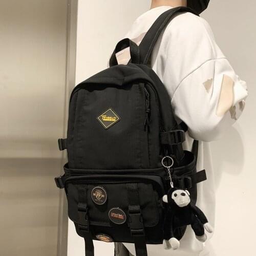 DIFA New Multi-pocket Nylon Women Backpack Men Large Capacity Insert Button Travel Bag College Couples Laptop Backpack Schoolbag