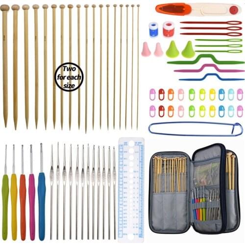 New Crochet Hook Needle Set 36pcs Straight Knitting Needles 17pcs Crochet Hooks Needles Set Sewing Accessory Set With Blue Bag