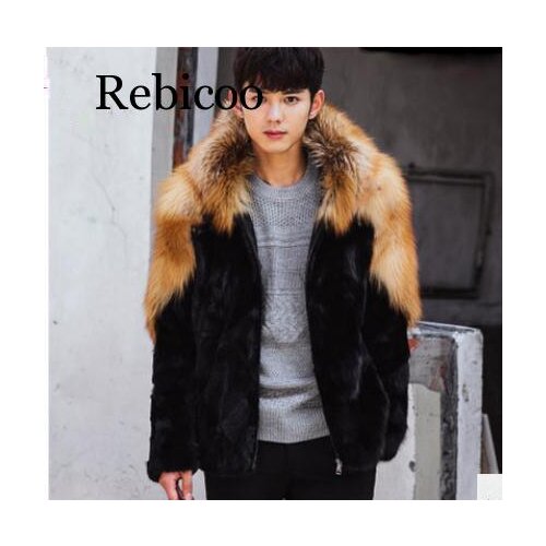 New S/6Xl Male Imitation Fur Coats Patchwork Hooded Winter Autumn Warm Patchwork Fur Outwears Plus Size Mens Fur Clothes