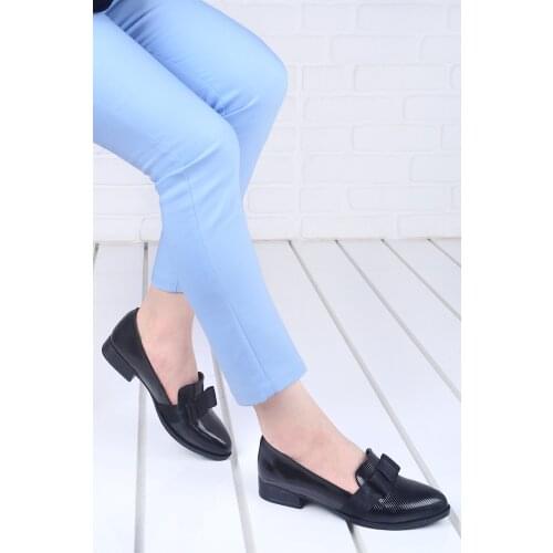 Ayakland 8284-2030 Japanned Leather Stripe Casual Women 'S Ballerina Shoes