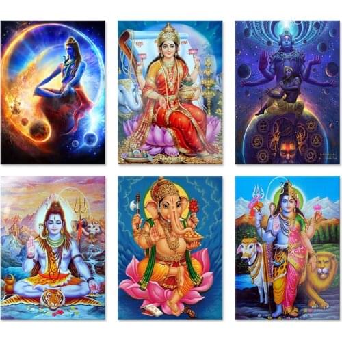 Prints Posters Modern Wall Artwork Modular Picture Home Decor Abstract India Buddha Hindu Gods Lord Shiva Portrait Painting