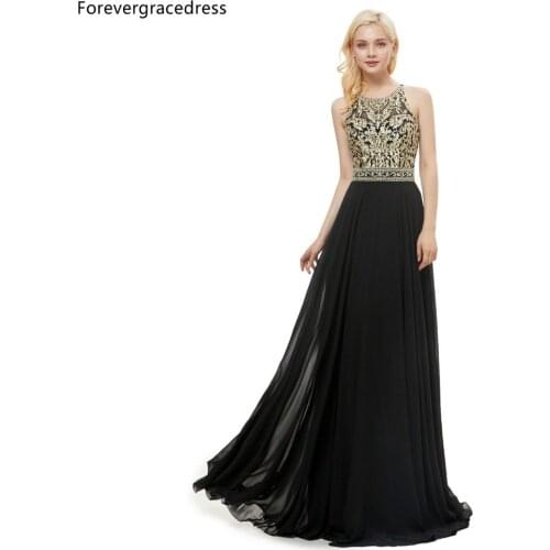 Forevergracedress Real Pictures Gold Applique Prom Dresses 2019 A Line Chiffon Formal Party Gowns Plus Size Custom Made