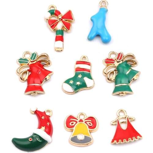 DoreenBeads Fashion Christmas Series Jewelry Making Pendant Zinc Based Alloy Christmas Charms Gold Color Blue Enamel, 10 PCs