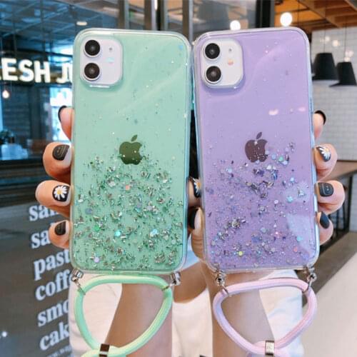 Chain Lanyard Bling Stars Sequins Case For VIVO Y31 Y75 Y30 Y85 Y91 Y95 Y93 Y91c Y97 Y11 2019 Y11s NEX3 Cover Silicone Capa