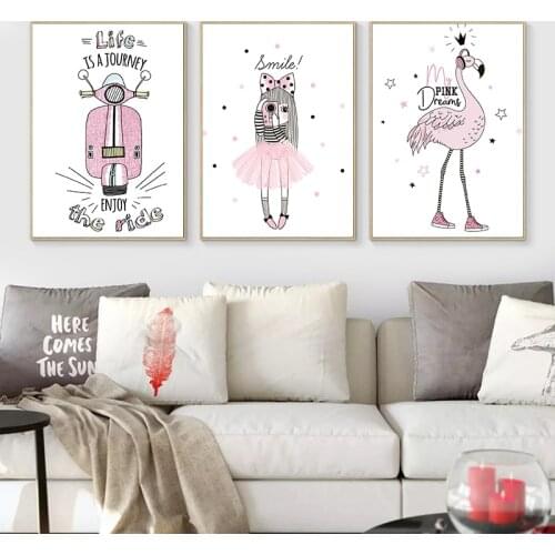 Nordic Canvas Painting Animal Home Decor Cute Cartoon Pink Poster Wall Art Poster Kid Bedroom Living Room Decor Picture