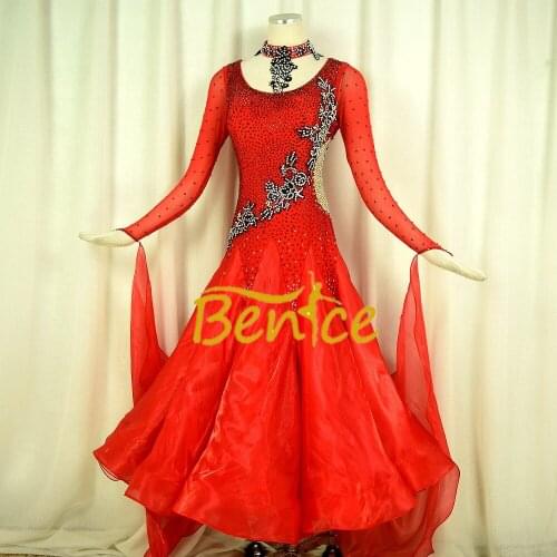 Standard Ballroom Dress Women New Of 2019 Custom Made High-necked Long Sleeved Waltz Ballroom Dance Competition Dresses