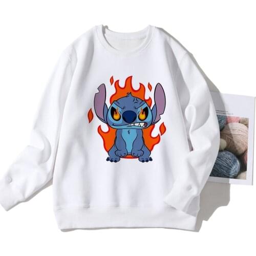Disney Lilo Stitch Get Angry Sweatshirt Printed Hoodie Long-Sleeved Pullovers Harajuku Japan Women Clothes Stylish Happy Young
