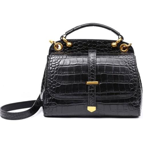 Women Genuine Leather Handbag Fashionable Crocodile Pattern Real Leather Shoulder Bag Classical Tote Crossbody Bag