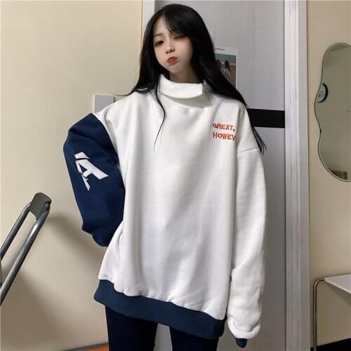 New Spring Autumn Womens Hoodie Fashion High Neck Contrast Embroidery Pullover Outdoor Leisure Sports Womens Long Sleeve Top