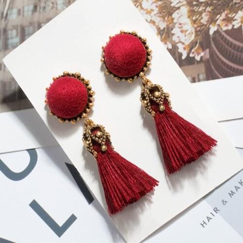 X&P Bohemian Tassel Crystal Tiny Drop Earrings for Women Red Cotton Silk Fabric Fringe Earrings 2020 Fashion Woman Jewelry