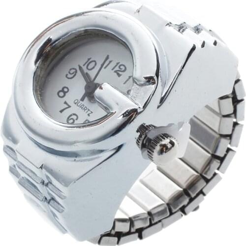 Women Silver Alloy Quartz Arabic Number Dial Pocket Finger Ring Watch