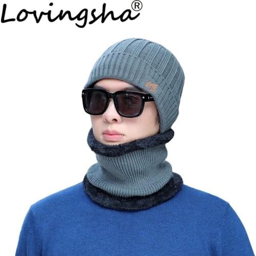LOVINGSHA Women Winter Scarf Knitted Hat Set Caps Mask Bonnet Warm Baggy Winter Hats For Men Female Skullies Beanies Hats HT131